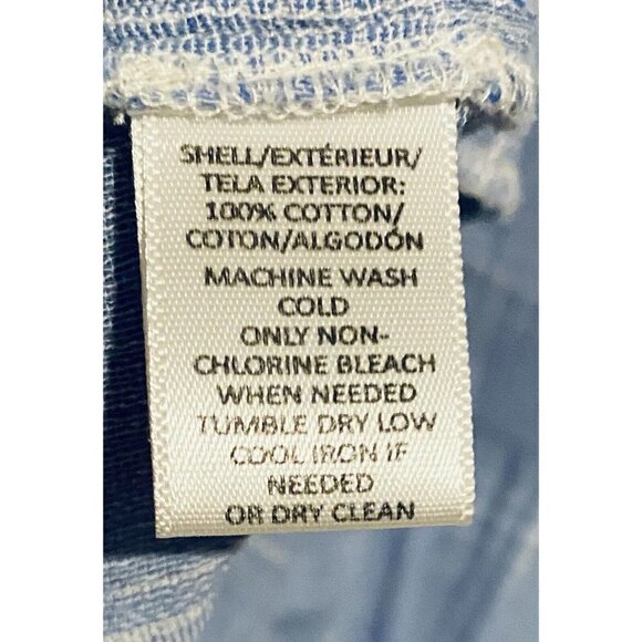 LOFT Top Womens XL Windowpane Embroidered Crochet Bell Sleeve Henley Blue Boho - Picture 6 of 8